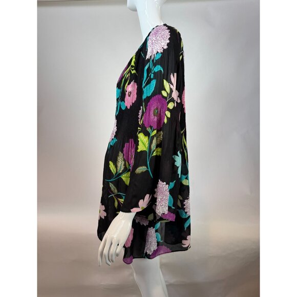 Spense Women's Floral Print Black Tunic Top 1X Polyester Lightweight Flowy Long - Picture 3 of 16